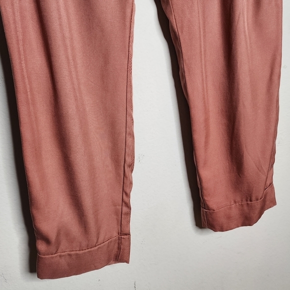Cartonnier Anthropologie pink rose high waist tie front tapered flowy pants 10 - Picture 8 of 15